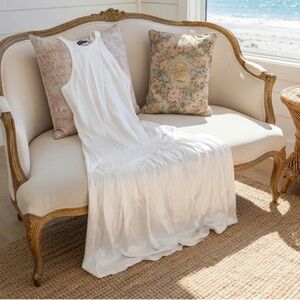 Vintage Anne Cole razorback drop waist White Pleated tank midi maxi dress